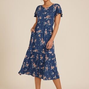 Floral Blue Midi Dress
